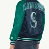 Seattle Mariners Inductee Full Snap Navy Aqua Satin Varsity Jacket
