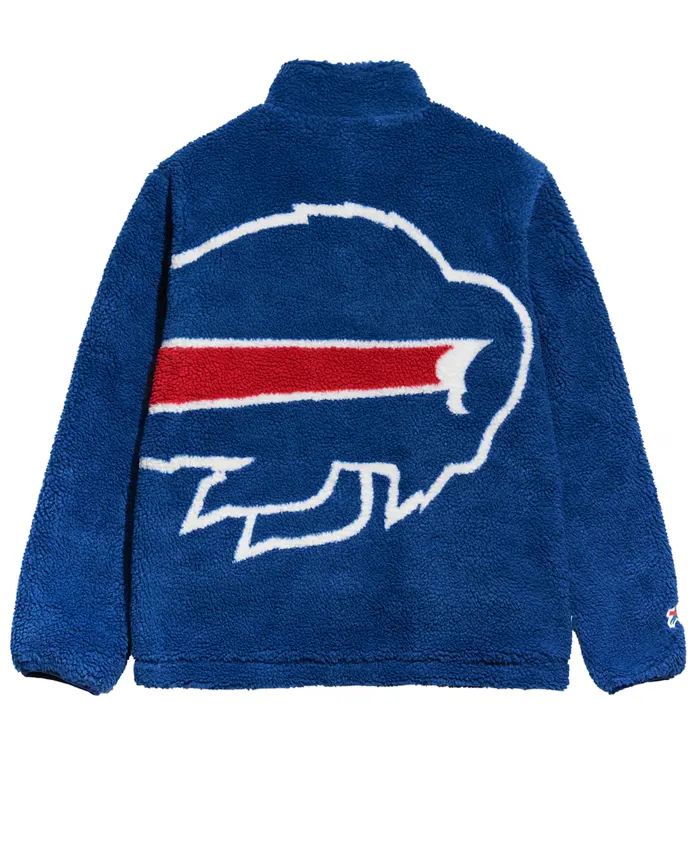 Shop Buffalo Bills Chalk Line Big Logo Full Zip Up Blue Sherpa Jacket Back