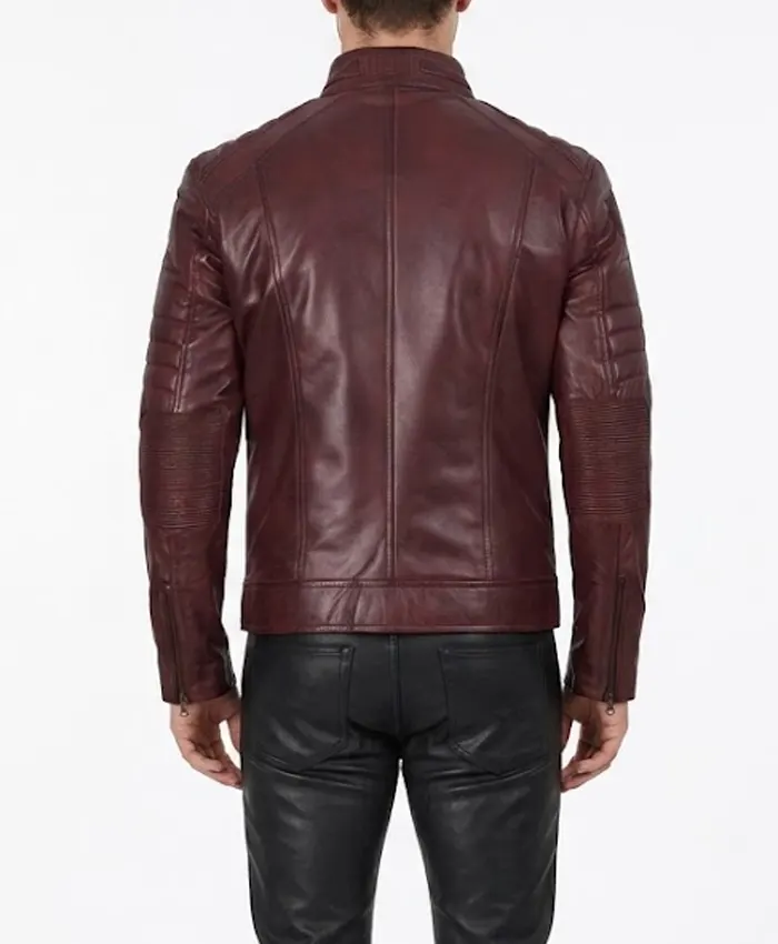 Shop Mens Real Leather Biker Style Burgundy Jacket