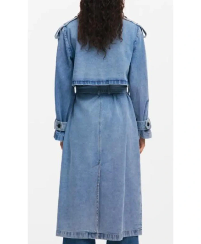 Jessica Williams denim trench coat from Shrinking