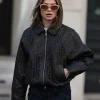 Sophia Geiss Woven Texture Black Leather Jacket