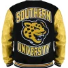 Southern University Full-Snap Black and Gold Varsity Wool Leather Jacket