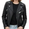 Stella Maxwell Victoria’s Secret Leather Jacket Front