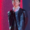 BTS Suga black leather jacket from The Come Back Live