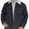 Tate Dutton Marshals Tv Series Brecken Merrill Blue Denim Sherpa Lined Jacket Front