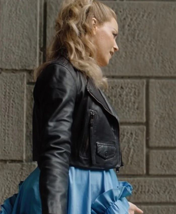 The Miniature Wife S01 Elizabeth Banks Black Leather Jacket Side
