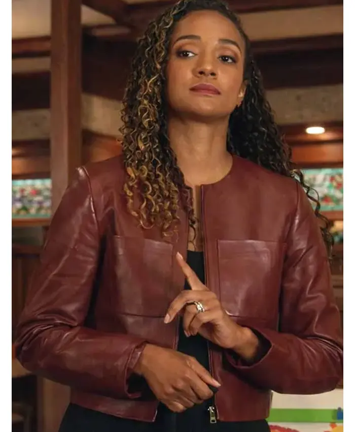 The Rookie Season 8 Nyla Harper brown leather jacket