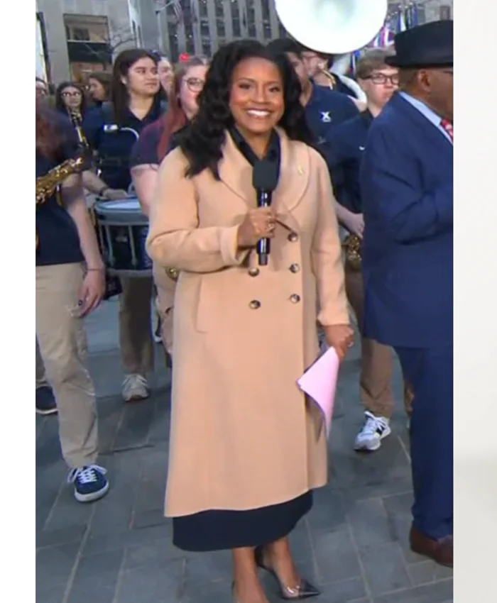 Sheinelle Jones camel wool coat from The Today Show