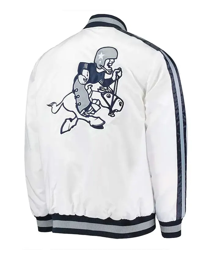 Throwback D-Line Dallas Cowboys White Satin Jacket Back