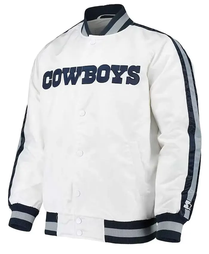 Throwback D-Line Dallas Cowboys White Satin Jacket