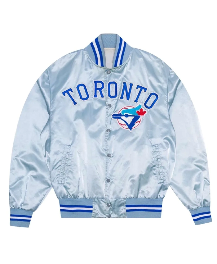 Toronto Blue Jays Baby Blue Varsity Satin Jacket Front