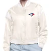 Toronto Blue Jays Printed Logo Varsity Satin Jacket Cream