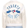 Toronto Blue Jays Printed Logo Varsity Satin Jacket Cream Back