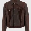 Tv Show American Idol Season 23 Luke Bryan Brown Leather Trucker Jacket Front
