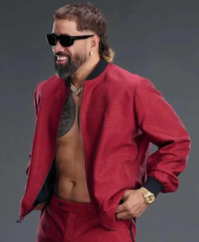 WWE 2026 WrestleMania 42 Jey Uso Red Bomber Jacket