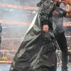 WWE 2026 WrestleMania 42 Seth Rollins Black Leather Hooded Long Coat Back
