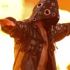 WWE 2026 WrestleMania 42 Seth Rollins Black Leather Hooded Long Coat Closeup