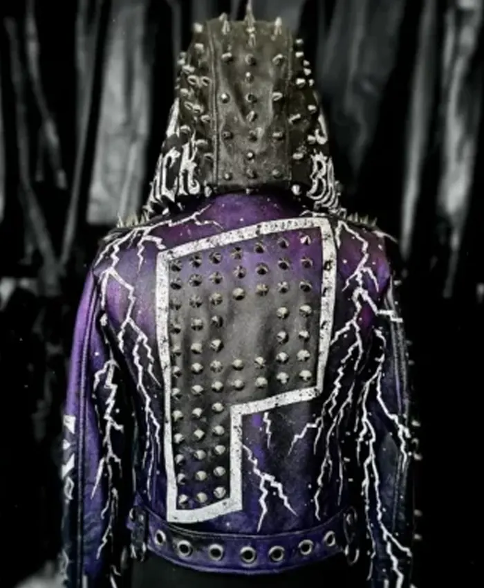WWE 2026 Wrestlemania 42 Paige Black and Purple Leather Studded Return Jacket Back