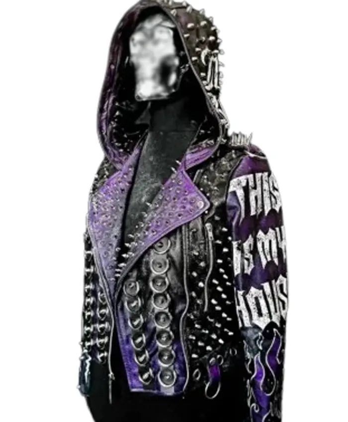 WWE 2026 Wrestlemania 42 Paige Black and Purple Leather Studded Return Jacket