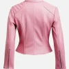Women's Pink Vegan Leather Moto Jacket For Sale