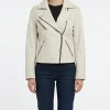 Womens Real Lambskin Leather Off White Biker Style Jacket