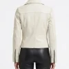 Womens Real Lambskin Leather Off White Biker Style Jacket Back