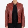 Womens Real Leather Red Biker Style Jacket