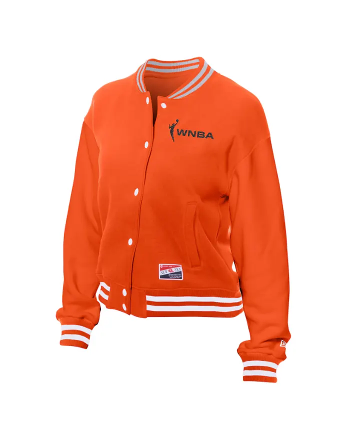Women's WNBA New Era Orange Throwback Varsity Jacket Front