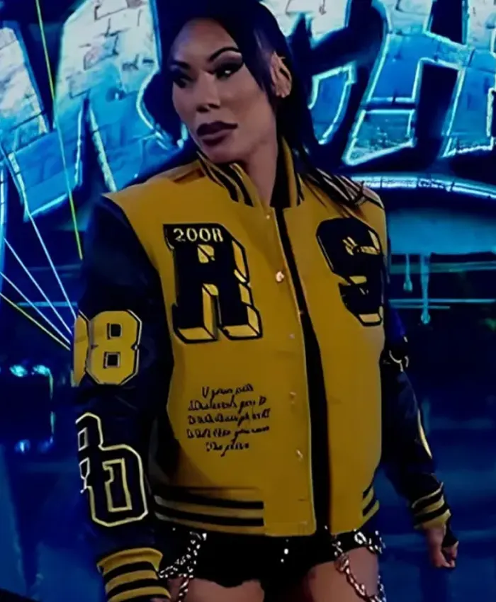Wrestler Mia Yim SmackDown 2026 Michin Yellow and Black Varsity Jacket