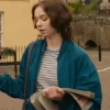 A Good Girl’s Guide to Murder Emma Myers Blue Bomber Jacket For Sale