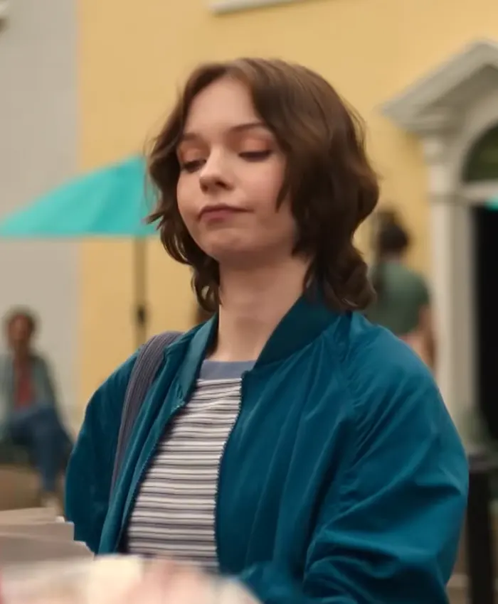 A Good Girl’s Guide to Murder Emma Myers Blue Bomber Jacket