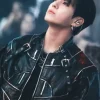 BTS World Tour Stanford Jungkook Black Biker Jacket Front