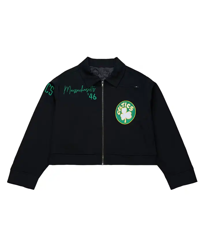 Boston Celtics Black Mechanic Cropped Full-Zip Jacket