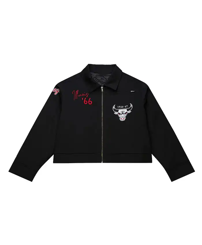 Chicago Bulls Black Mechanic Cropped Full-Zip Jacket