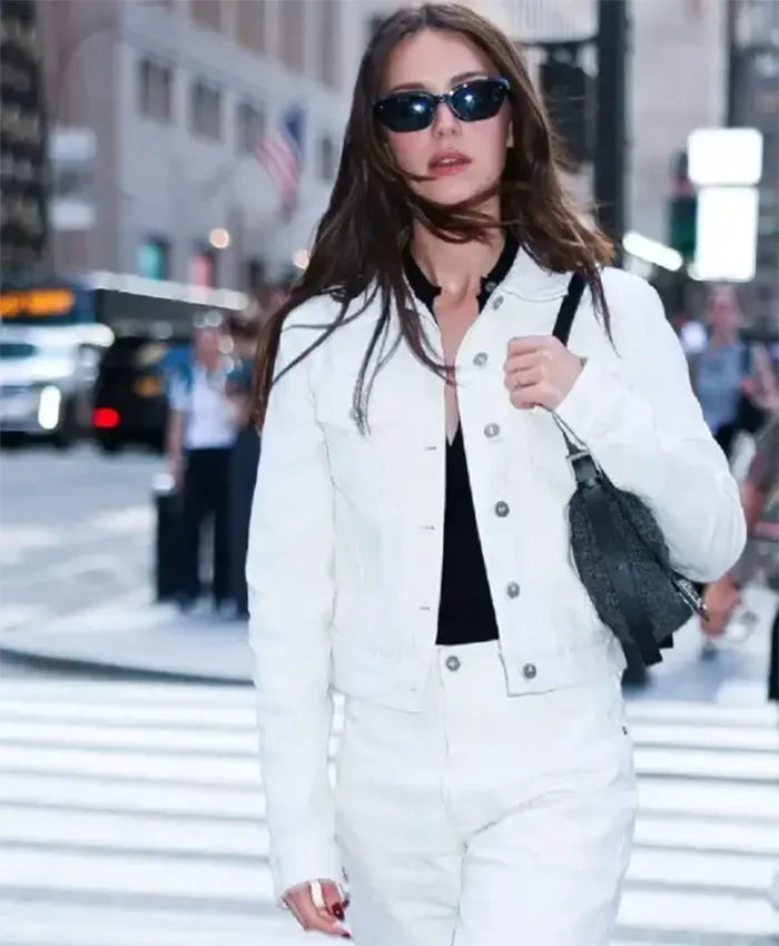 Ella Hunt NYC 2026 White Jacket Front
