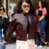 Isa Briones NYC 2026 Burgundy Leather Jacket Front