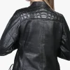 Johnson Women Moto Black Cafe Racer Leather Jacket Back