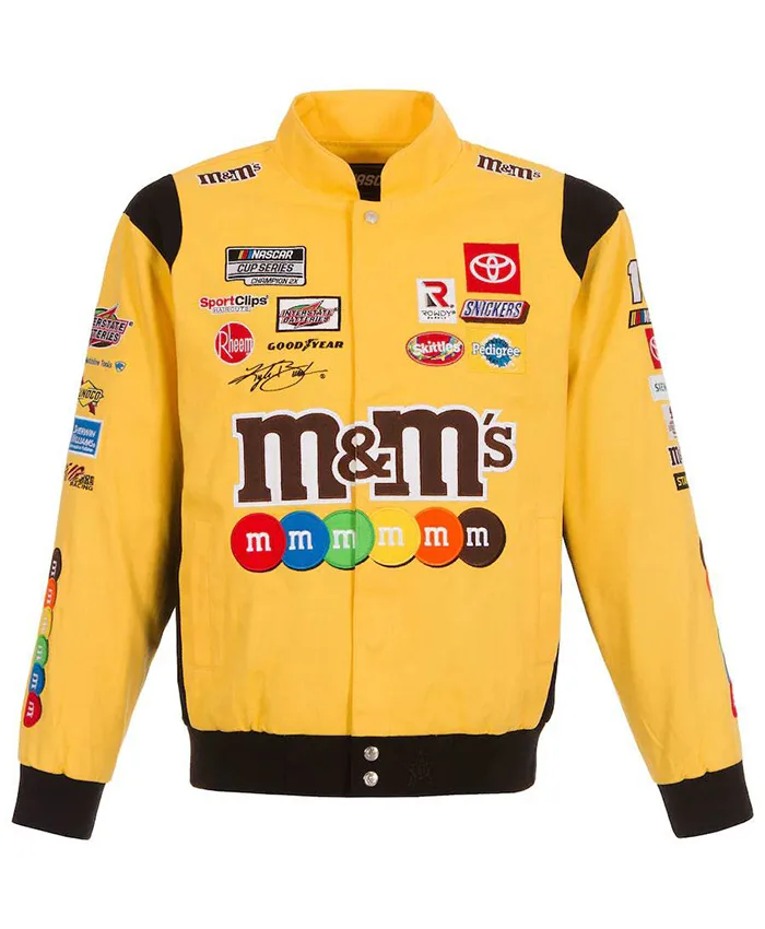 Kyle Busch M&Ms Full-Snap Yellow Twill Uniform Jacket Front