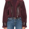 Maddie Marshals S01 Burgundy Leather Fur Jacket Front