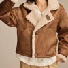 Marshals S01 Dolly Cognac Suede Moto Jacket For Sale