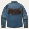 Marshals S01 Ellyn Jameson Leather Fringe Denim Jacket Back