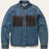 Marshals S01 Ellyn Jameson Leather Fringe Denim Jacket Front