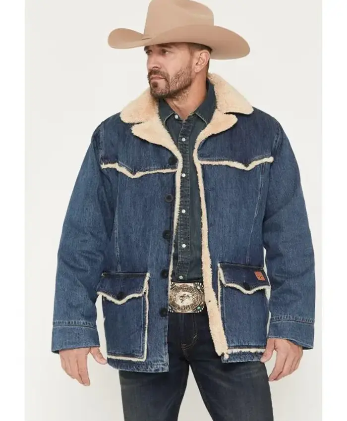 Marshals S01 Ellyn Jameson Sherpa Trim Denim Jacket For Sale