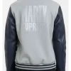 Marty Supreme Grey and Navy Blue Varsity Jacket For Sale