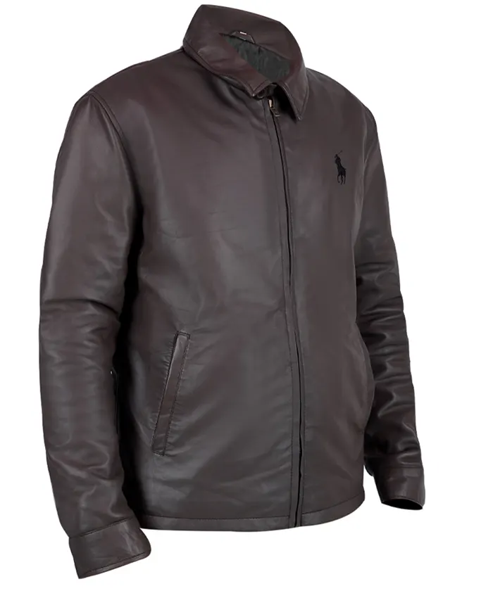 Mens Casual Style Brown Polo Ralph Lauren Leather Jacket For Sale