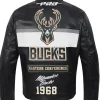 Milwaukee Bucks Moto Black Leather Jacket Back