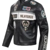 Milwaukee Bucks Moto Black Leather Jacket Side