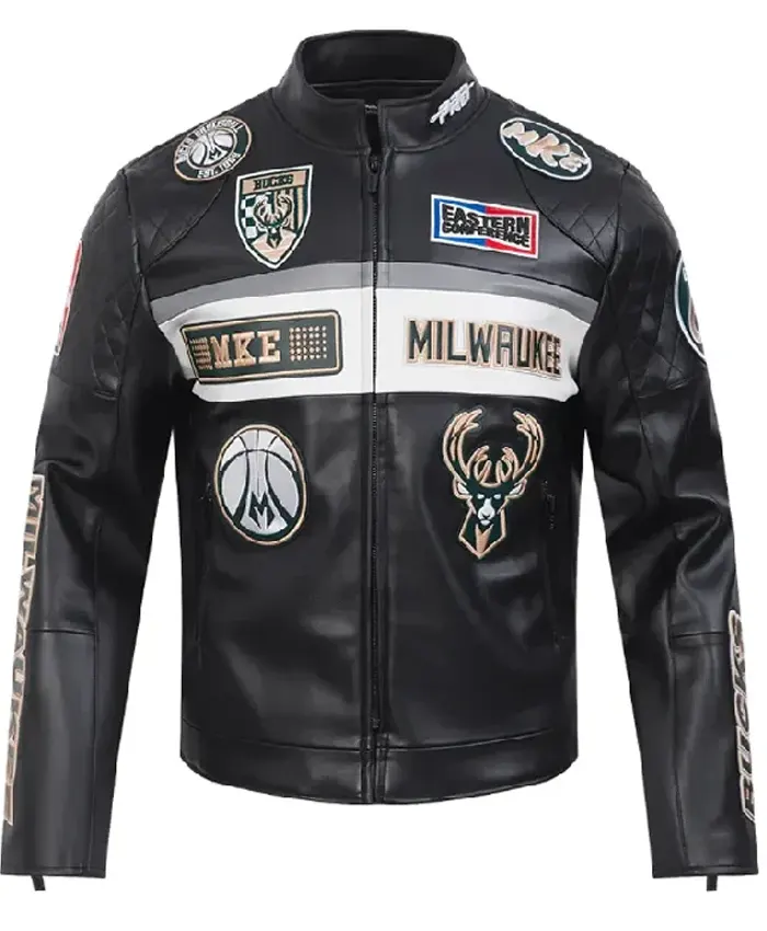Milwaukee Bucks Moto Black Leather Jacket