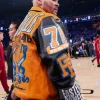 NY Knicks Fat Joe Orange and Black Leather Jacket Back