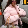 NYC 2026 Doja Cat Pink Puffer Jacket Front